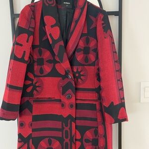 Desigual Women's Red and Black Patterned Coat
